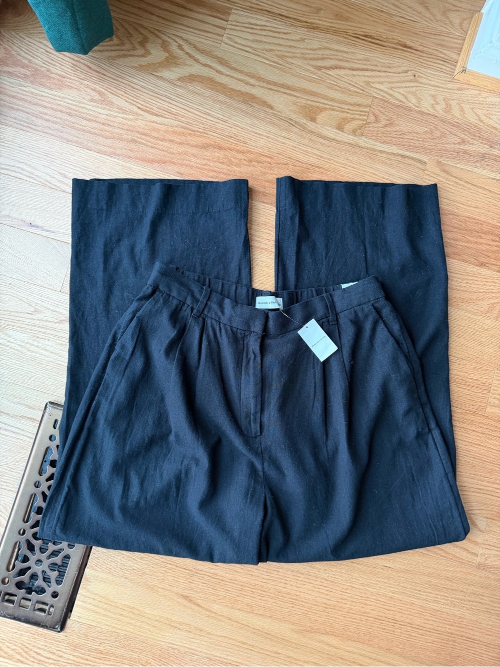 Abercrombie & Fitch Black Linen Blend Wide Leg Pants NWT L